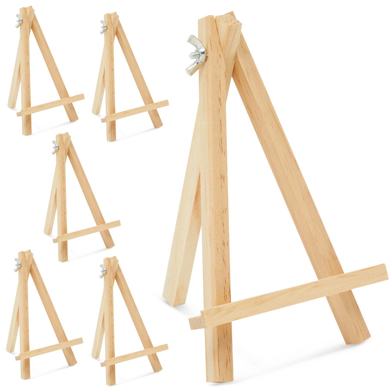 6-Pack Wooden Easel, Mini Easel Stands and Place Card Holders for Table Top Artwork Display, Invitations, Photos, Party Favors, DIY Arts and Crafts Projects (7 Inches)